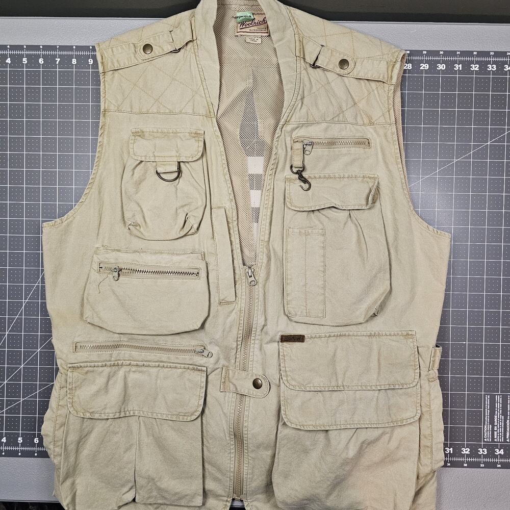 Woolrich Vest Mens Large Tan Fishing Ventilated Hunting Photography Outdoors
